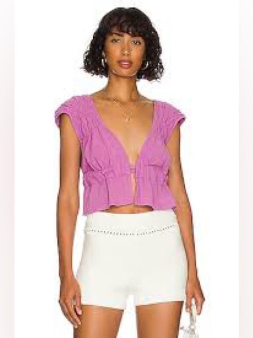 FREE PEOPLE Hot Spell Top in Orchid Rain Effortlessly Essential Ruched Gauzy